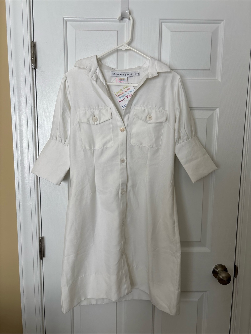 Gretchen Scott Designs Cream Button-Front Midi Shirt Dress Size Small NWT
